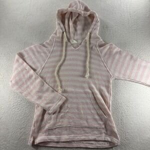 Southern Spirit Pink White Striped Knit Hoodie Pullover Size S Lightweight Comfy